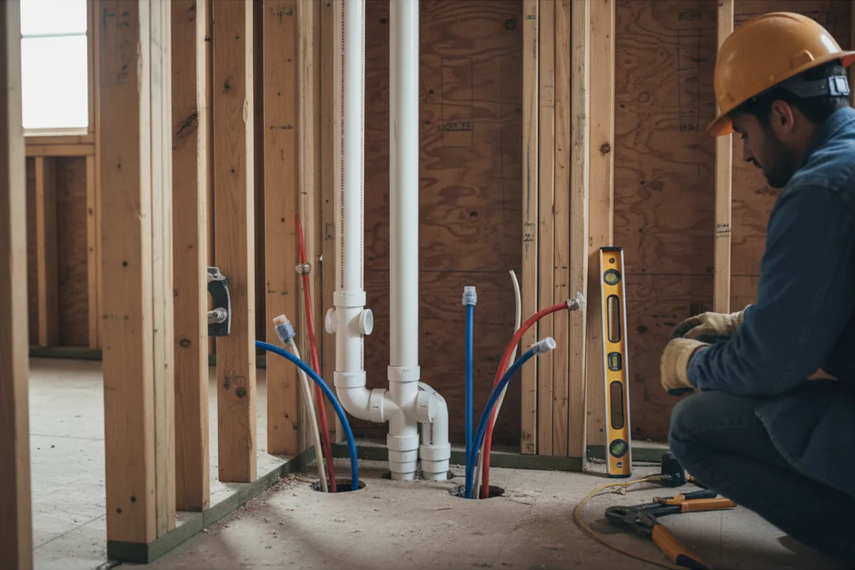 Drain and supply rough-in during Sump Pump Repair in South Berwick